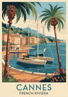 Affiche Cannes Côte d'Azur avec voiliers et palmiers