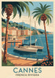 Affiche Cannes Côte d'Azur avec voiliers et palmiers