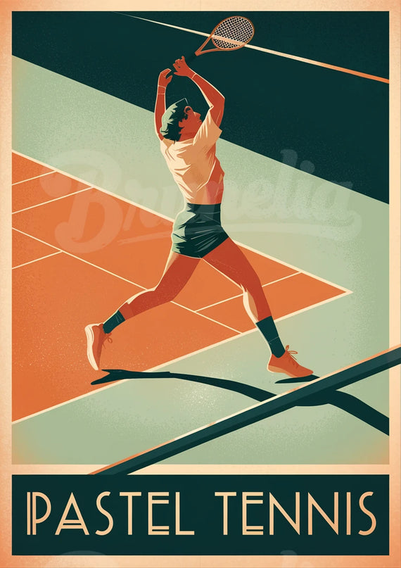 Affiche vintage ambiance rétro court de tennis