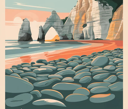 Affiche plage galets vintage Étretat