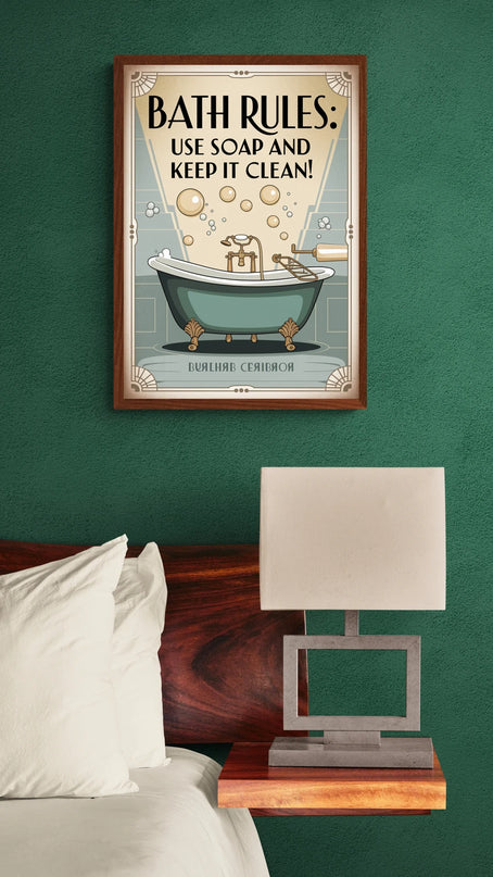affiche rĂšgles de bain vintage