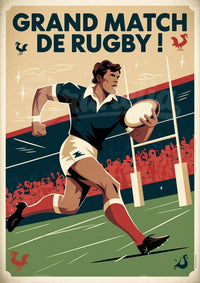 Illustration rétro sportive – Joueur de rugby en action
