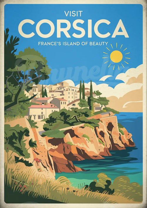 Affiche Corsica France île beauté style rétro années 30