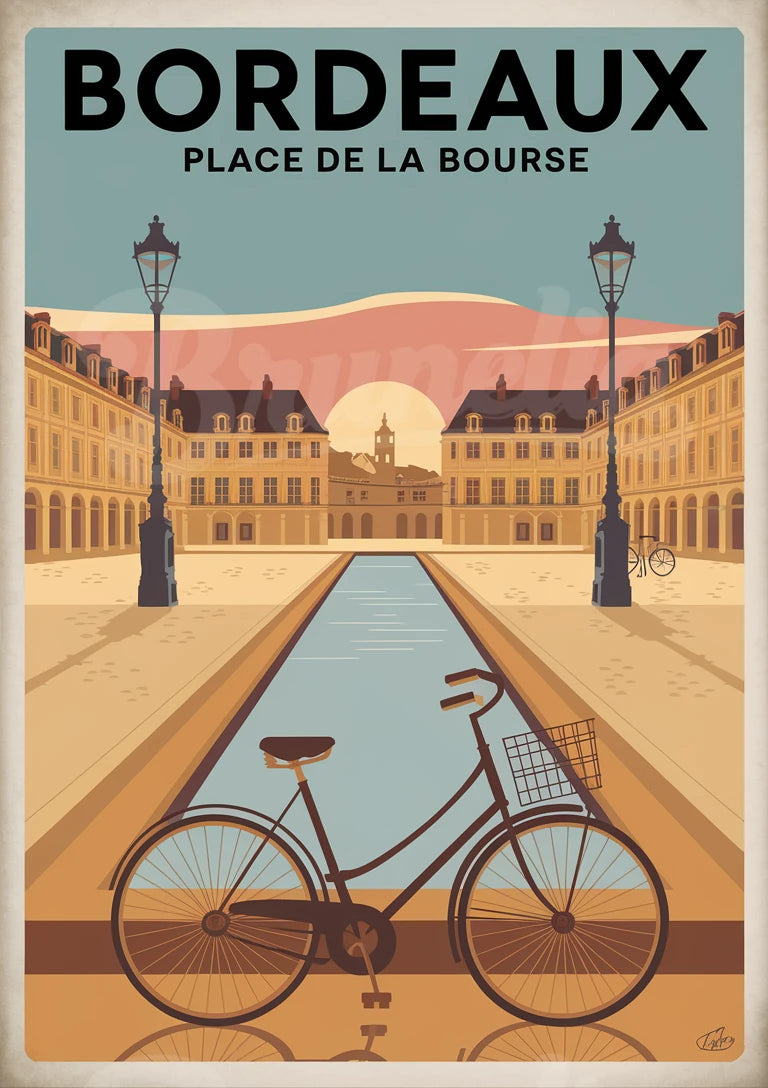 Affiche Bordeaux, place de la Bourse avec un vélo