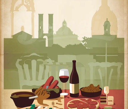 Affiche vintage ambiance gastronomique lyonnaise