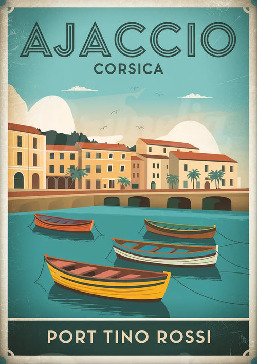 Affiche Ajaccio Port Tino Rossi bateaux pêche Corse