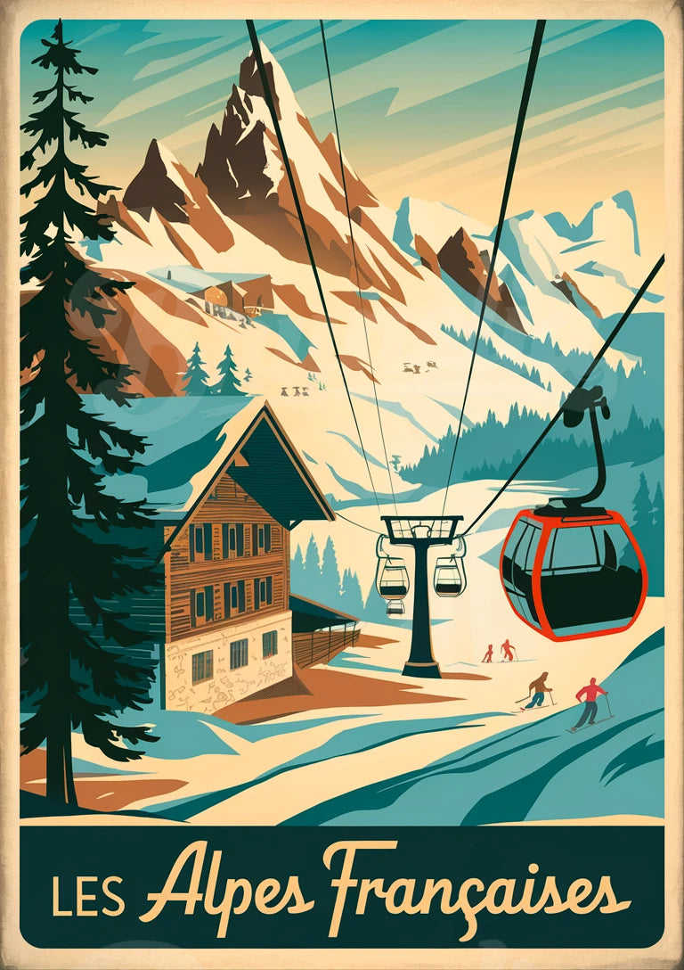 Affiche station de ski alpine années 1930 Les Alpes françaises