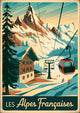 Affiche station de ski alpine années 1930 Les Alpes françaises