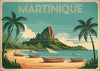 Affiche Martinique avec piton et bateaux tropicaux