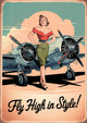 Affiche femme élégante avion bimoteur années 1940