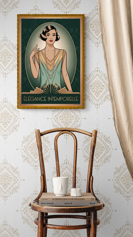 Affiche vintage femme et perles