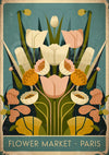 Affiche Flower Market Paris art déco tropical teal doré
