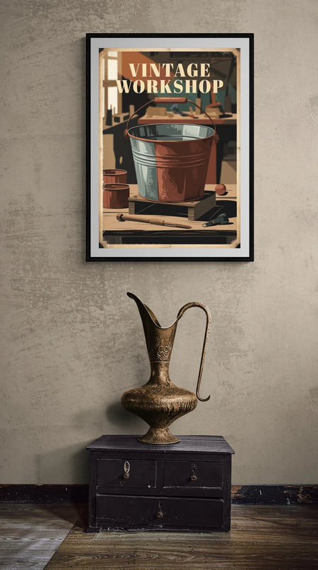 affiche seau en métal rétro