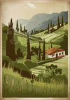 Affiche paysage toscan avec villa et cyprès