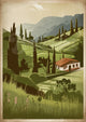 Affiche paysage toscan avec villa et cyprès