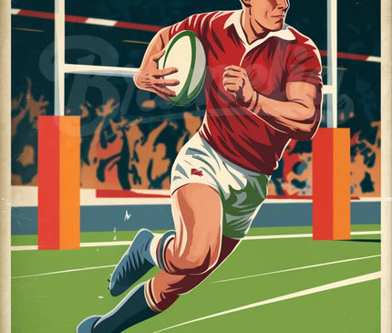 Affiche vintage rugbyman en plein match