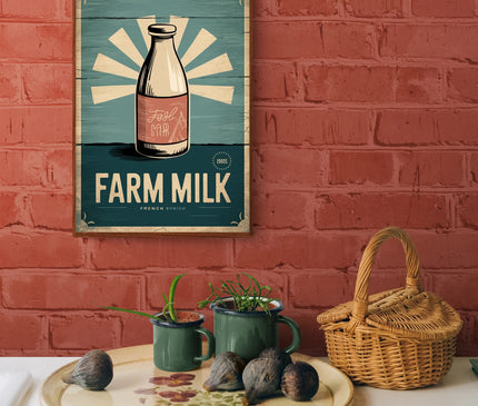 Affiche bouteille lait rétro