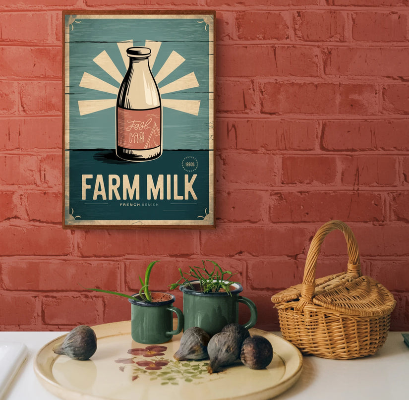 Affiche bouteille lait rétro