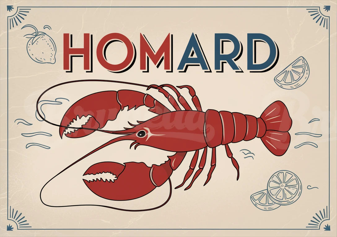 Affiche Homard rouge tomate citron menu marin