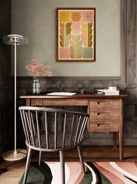 Affiche vintage motifs floraux multicolores