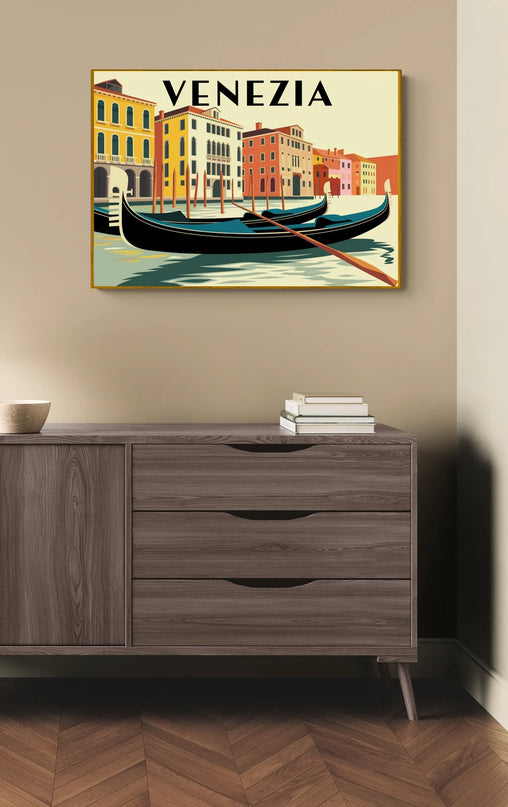 Affiche vintage gondole et canal italien