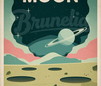Affiche vintage paysage lunaire rétro
