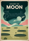 Affiche exploration spatiale Lune et cratères rétro