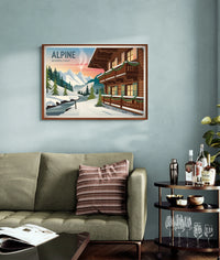 Affiche Chalet Alpin Wooden Lodge Montagne Enneigée