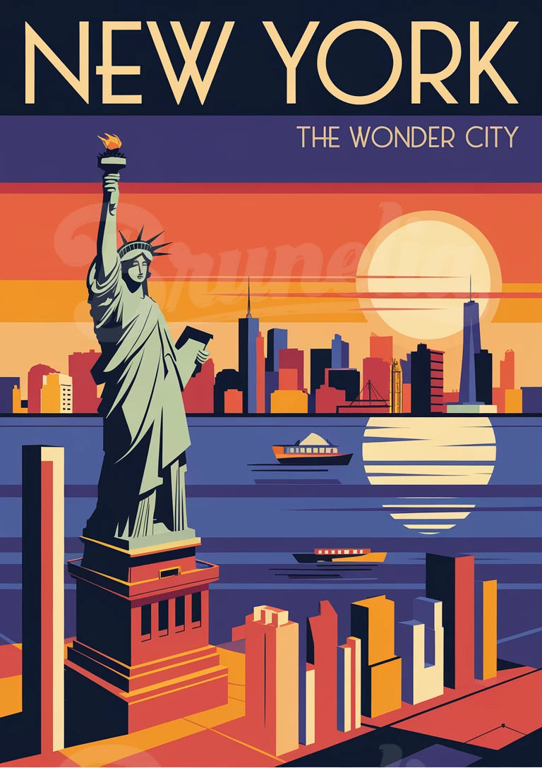 Affiche The Wonder City style Art Déco années 1930 New York