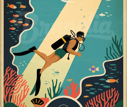 Affiche vintage plongée sous-marine