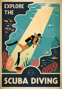 Affiche plongée sous-marine vintage années 1930