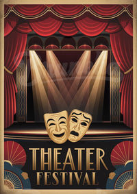 Affiche - Scène de Théâtre Éclairée avec Masques Classiques