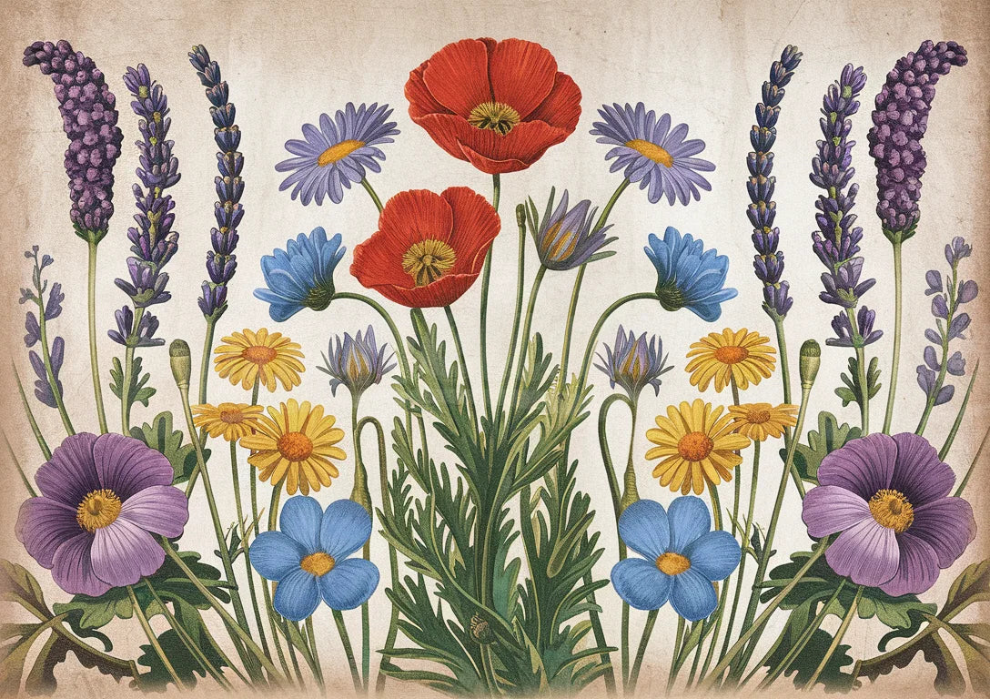 Affiche Composition florale symétrique rétro