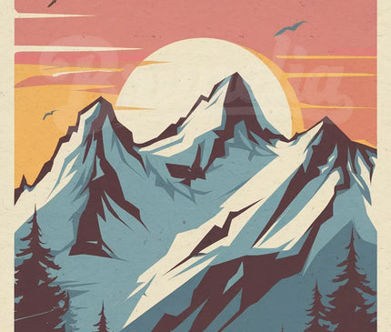 Affiche coucher de soleil alpin vintage