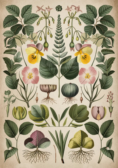 Poster d’Art Botanique – Plantes, Fleurs et Racines