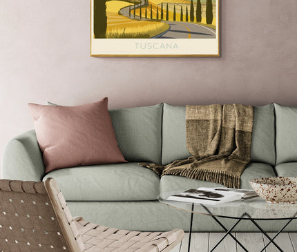 Affiche vintage route sinueuse et paysage toscan
