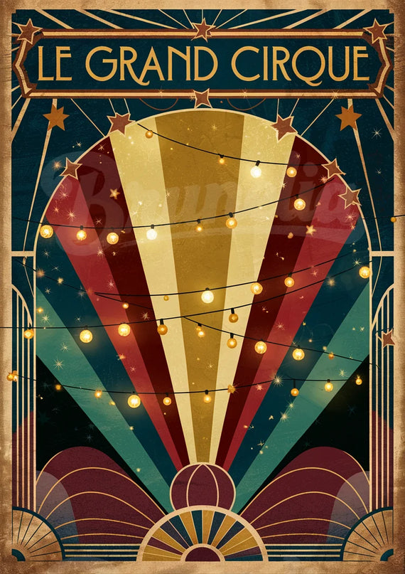 Affiche vintage guirlandes lumineuses de cirque