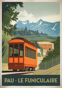 Affiche rétro du funiculaire de Pau et ses montagnes