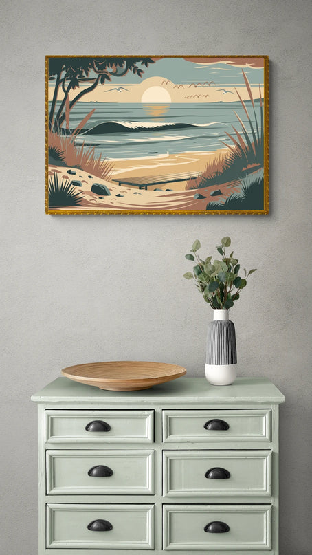 Affiche vintage coucher de soleil sur la mer