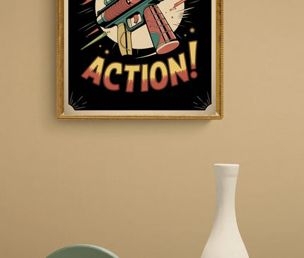 Affiche vintage pistolet laser rétro