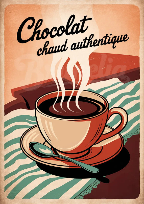 Affiche cuillère chocolat chaud rétro