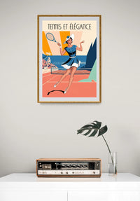 Affiche joueuse de tennis élégante années 1930