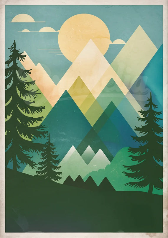 affiche paysage montagne vintage