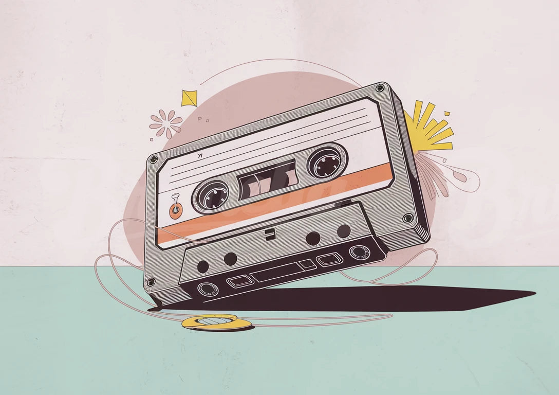 Affiche cassette audio rétro années 80