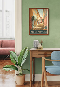Affiche Aix-en-Provence rue provençale style Art déco