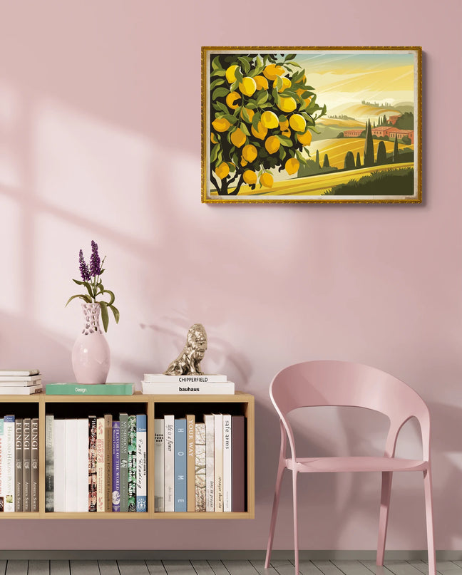 Affiche vintage citronnier et soleil italien