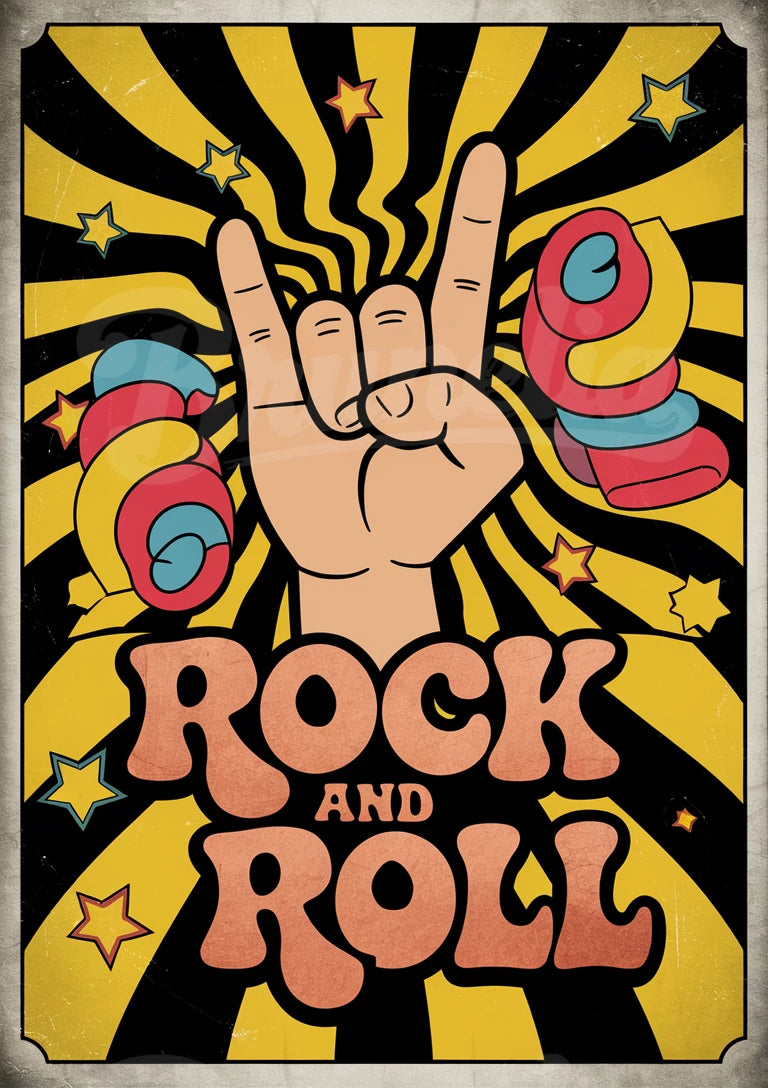Affiche Peace and Love années 70 Rock and Roll