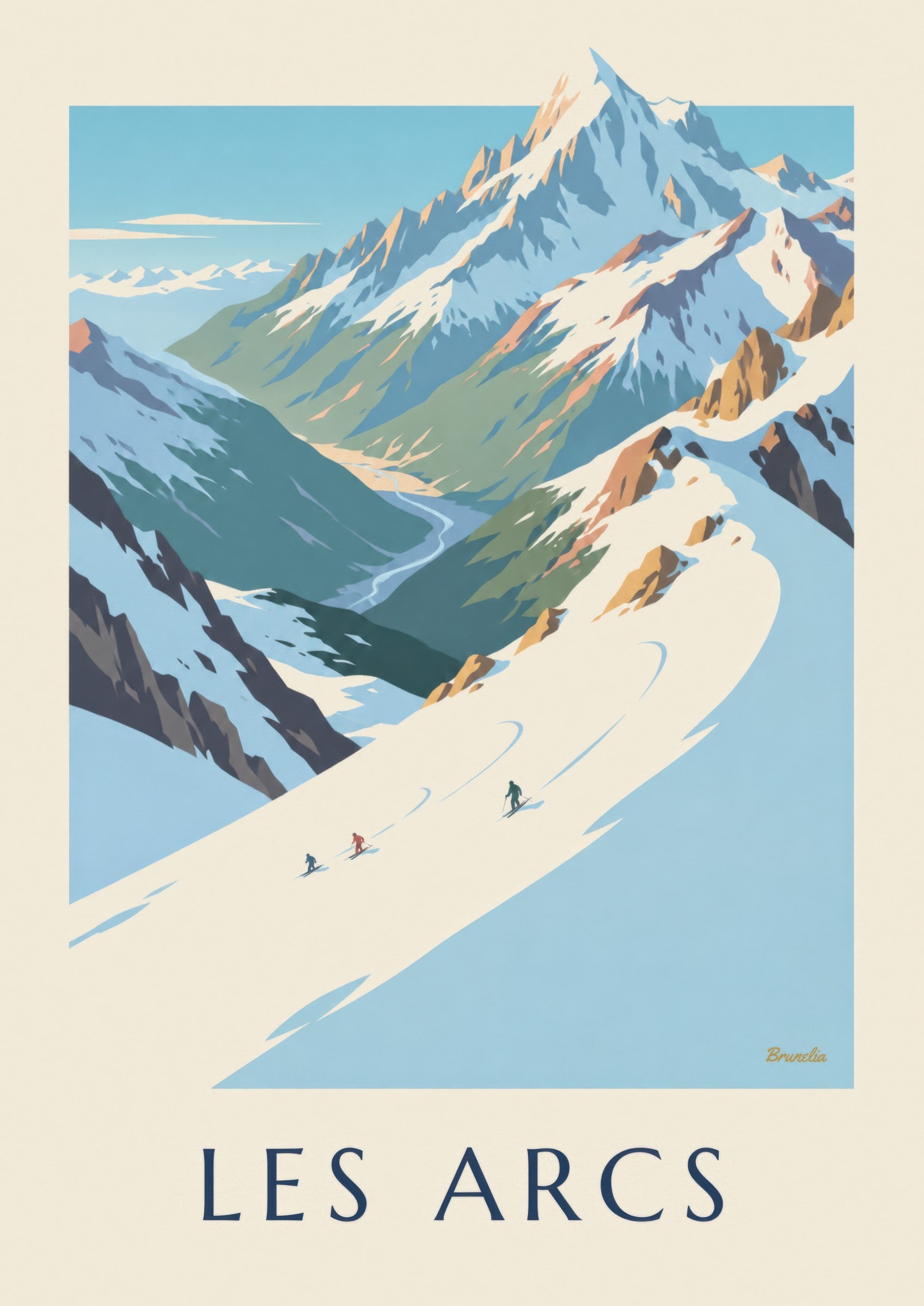Affiche Les Arcs, Mont Blanc et piste de l'Aiguille Rouge : détail en gros plan