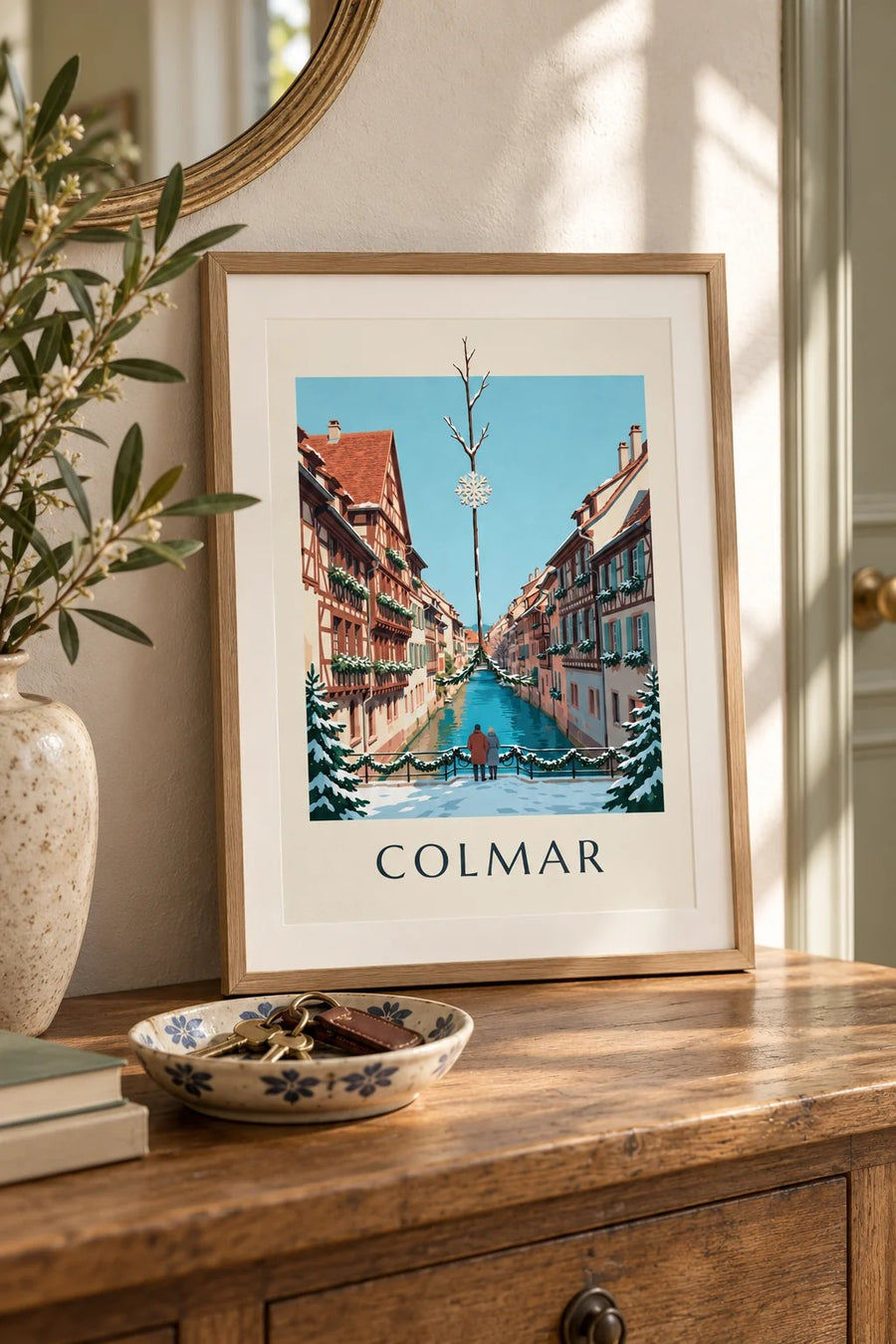 Affiche Petite Venise de Colmar à Noël : petit format A4 encadré