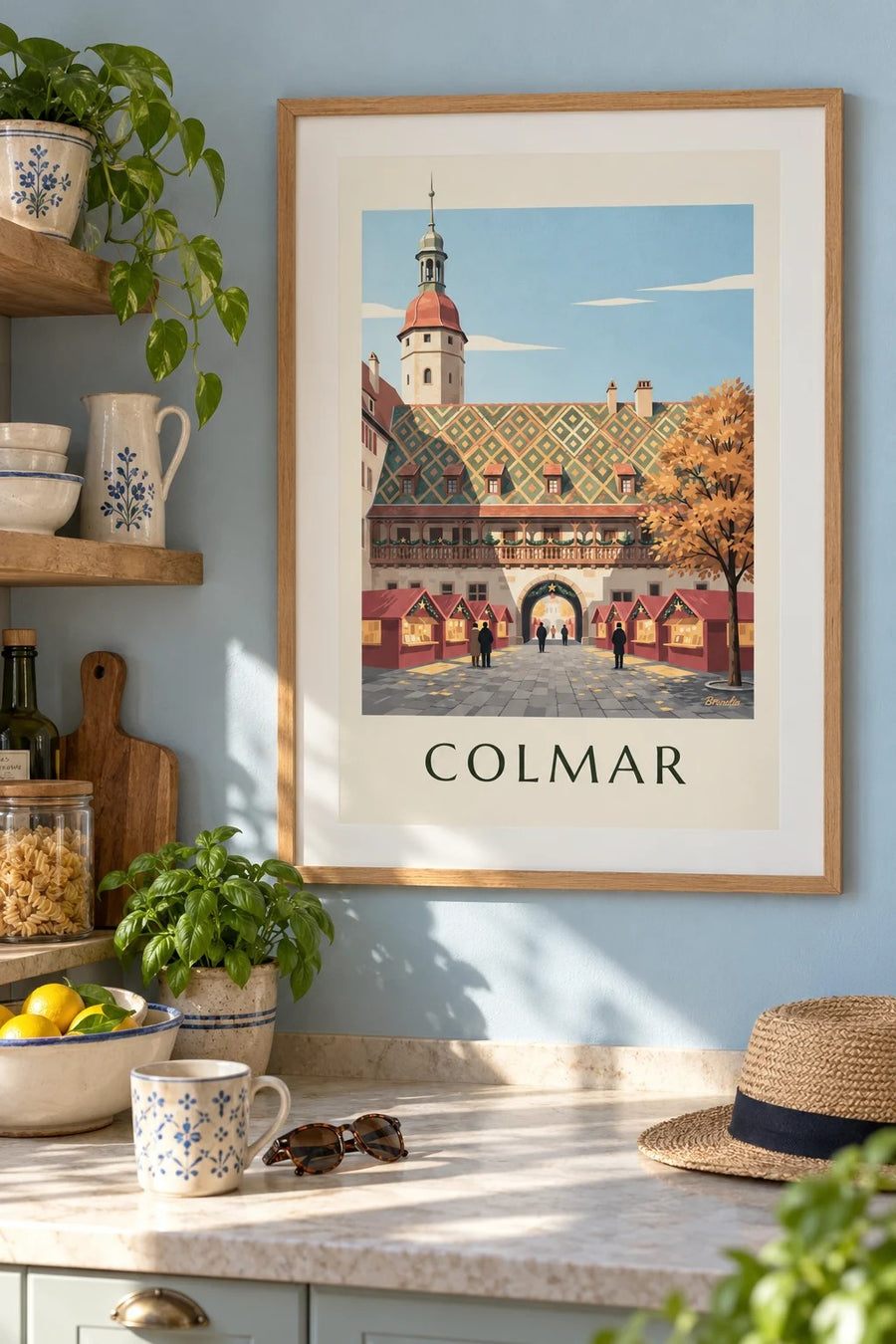 Affiche marché de Noël de Colmar au Koïfhus : encadrée au mur